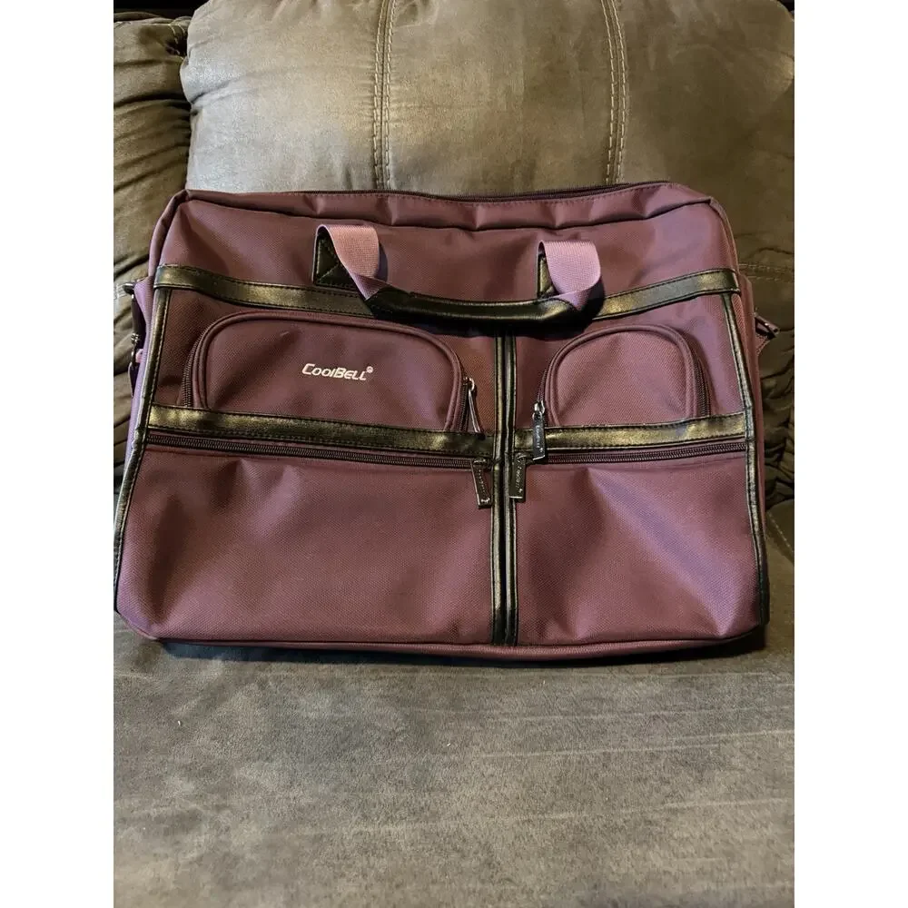 CoolBell Laptop Messenger Bag Unisex Large Plum Multi-Pocket Padded Briefcase